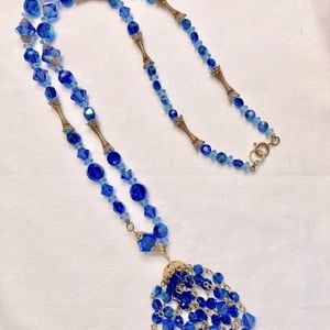 Crystal Cobalt Blue Tassel Necklace